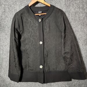 Eileen Fisher Black Jacquard Swirl Wool Cardigan Size M